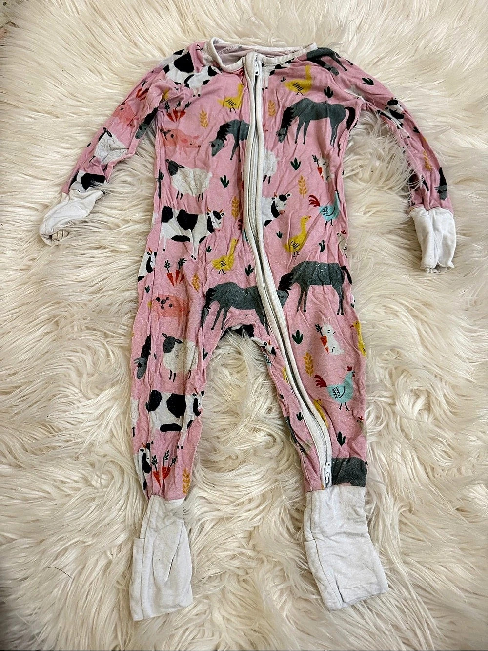 Little Sleepies Pink Farm Animals Zippy Footie Pajamas